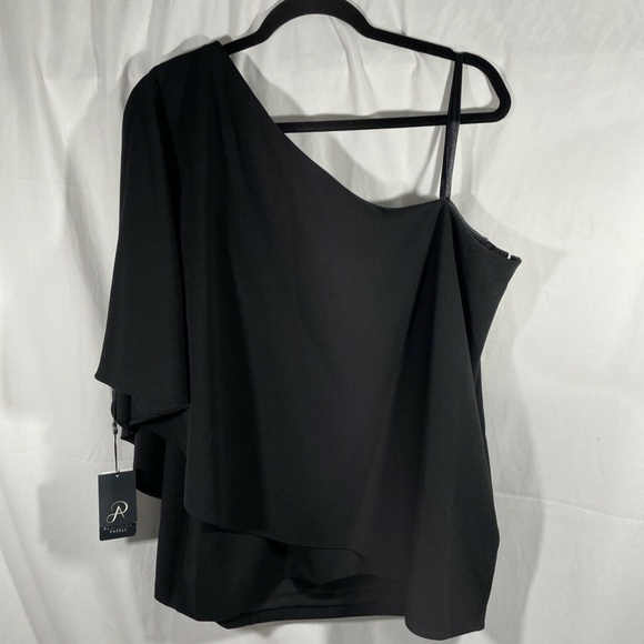 NWT $119 Adrianna Papell [PLUS Size‎ 20W ] One Shoulder Crepe Top in Black - Picture 10 of 12
